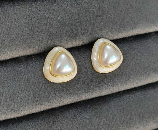 Anitarnish Triangle Shaped Pearl Enamel Stud Earrings
