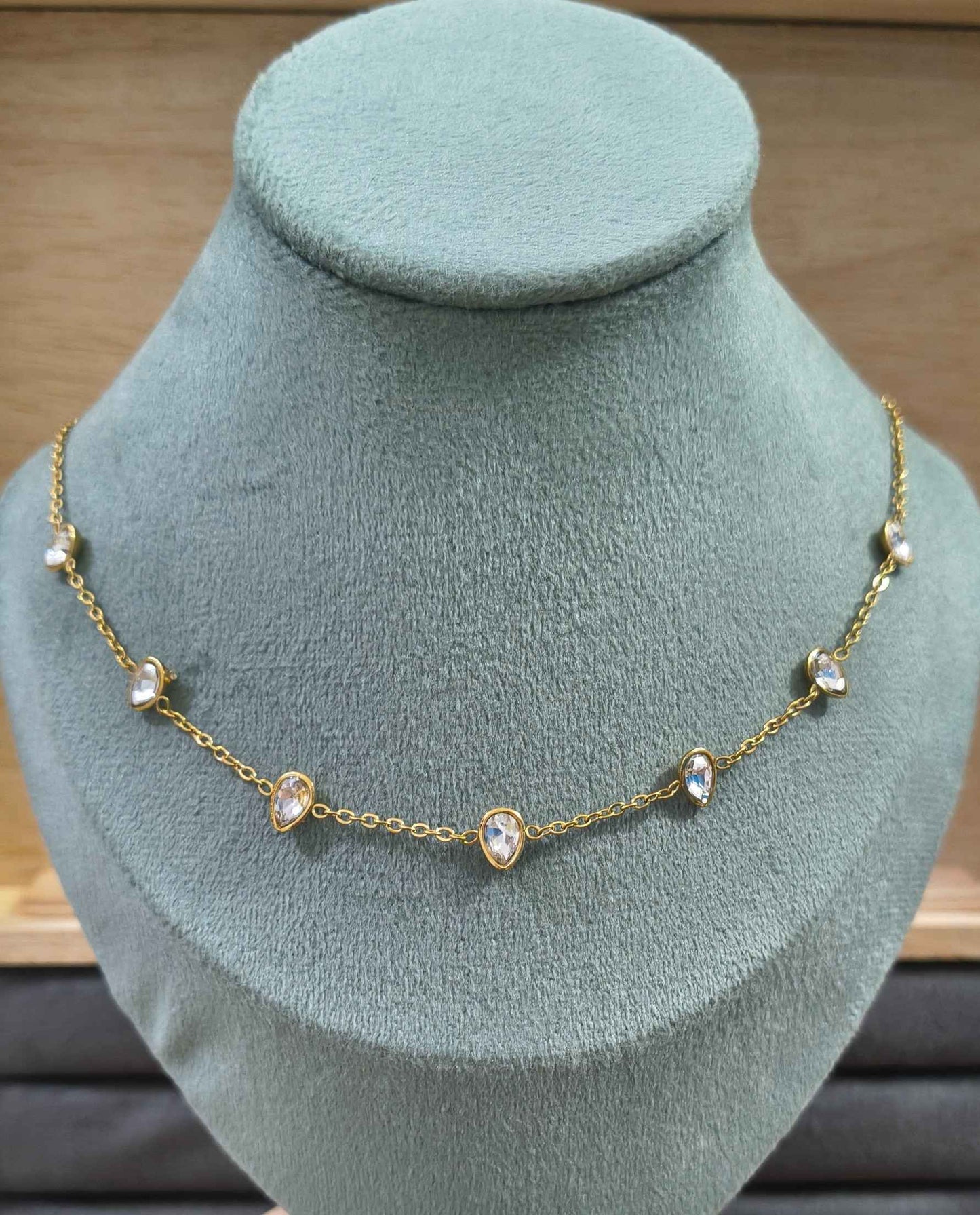Anitarnish Diamond Drops Chain Necklace 18K Gold Plated