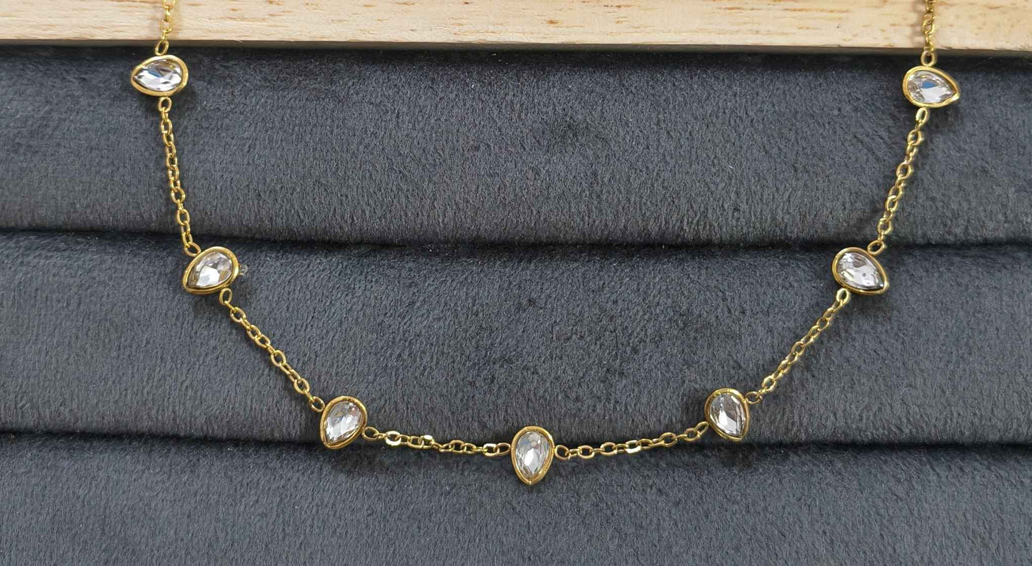 Anitarnish Diamond Drops Chain Necklace 18K Gold Plated