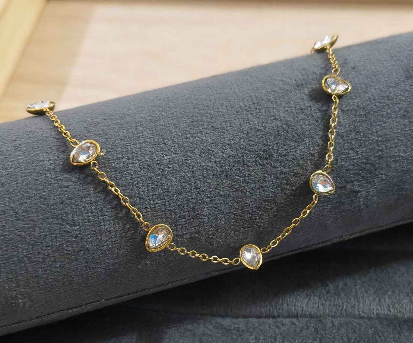 Anitarnish Diamond Drops Chain Necklace 18K Gold Plated