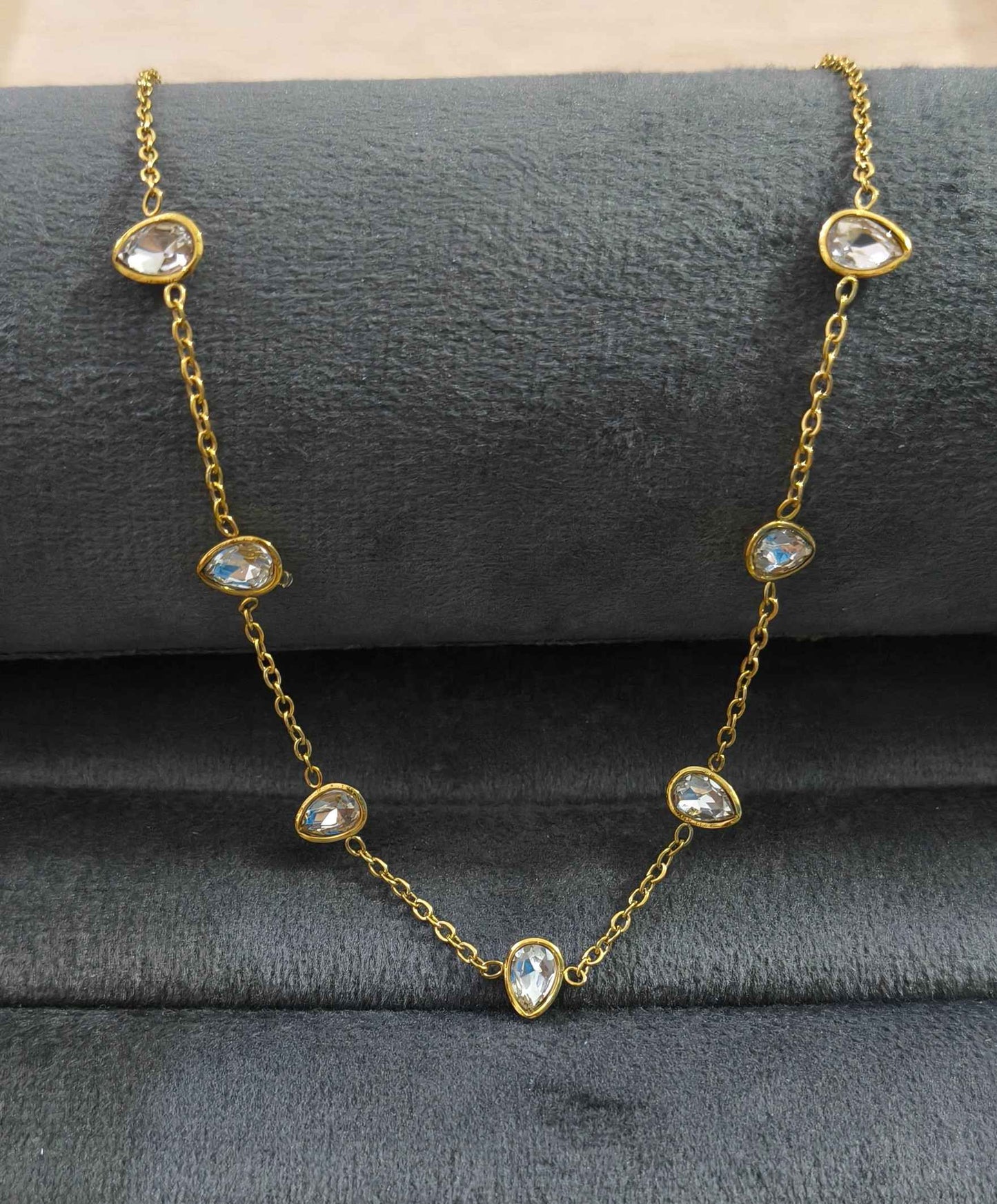 Anitarnish Diamond Drops Chain Necklace 18K Gold Plated