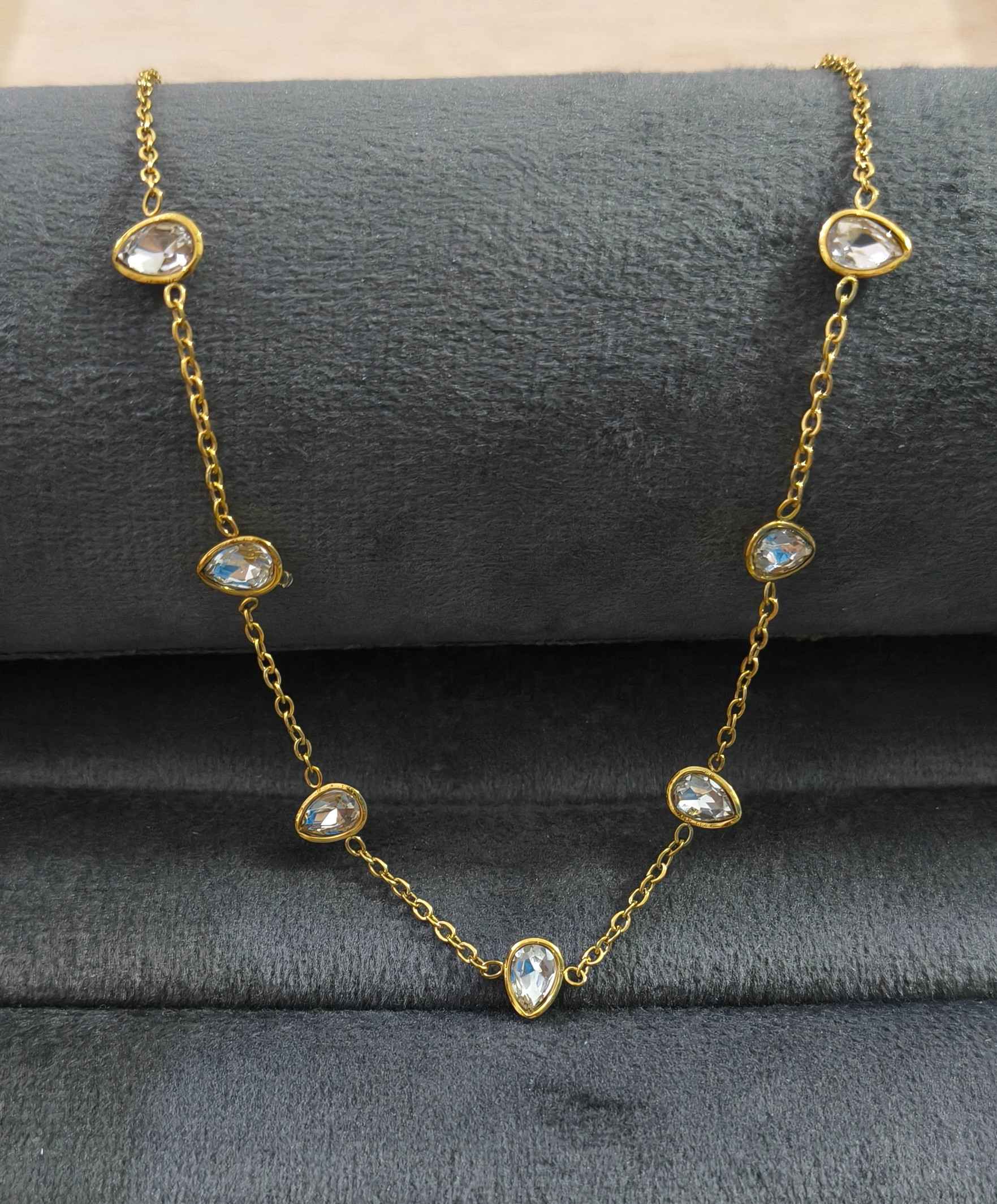 Anitarnish Diamond Drops Chain Necklace 18K Gold Plated