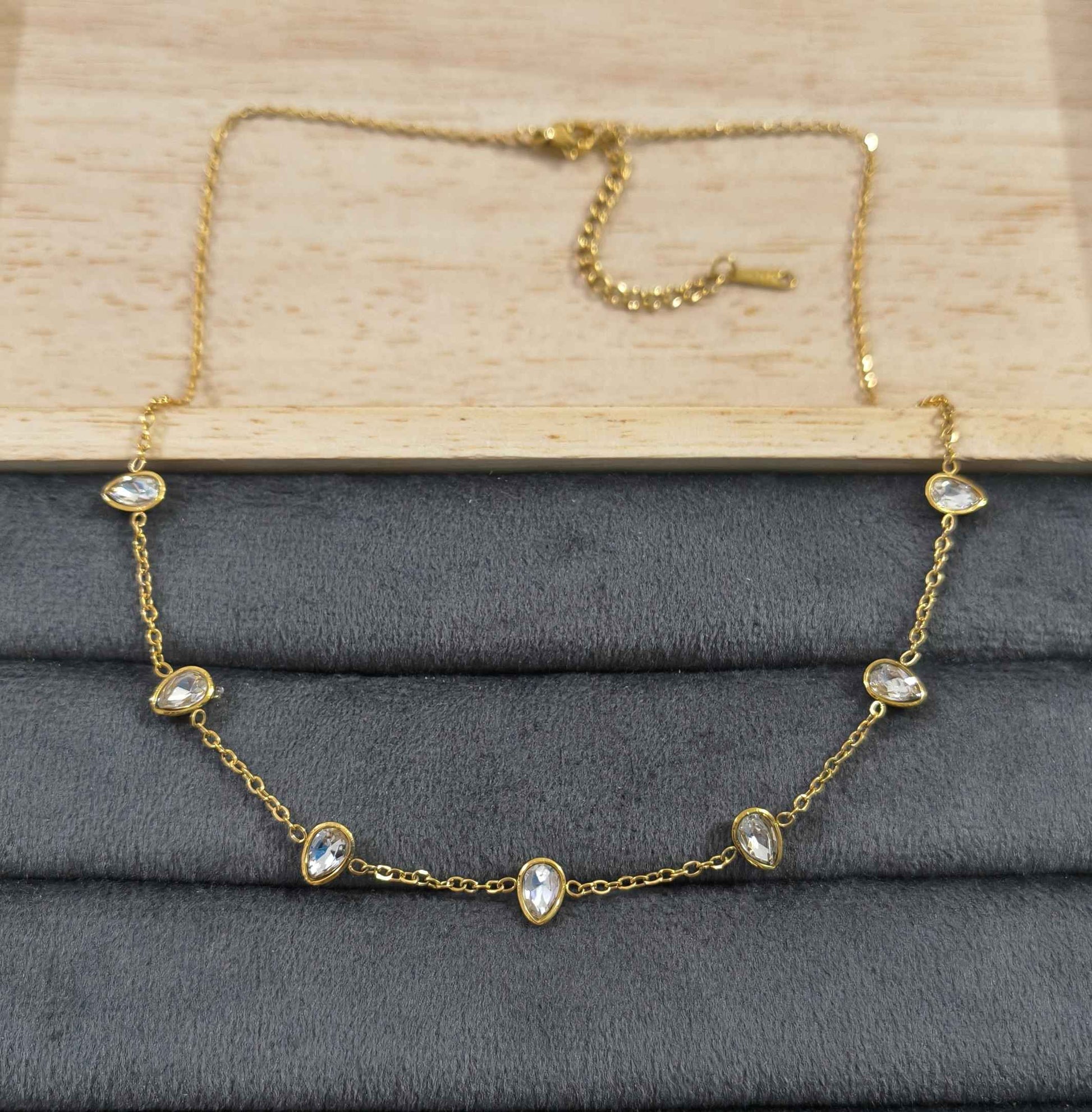 Anitarnish Diamond Drops Chain Necklace 18K Gold Plated