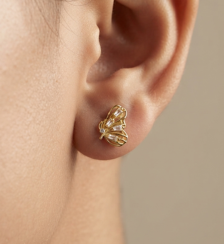 Anitarnish Earring Mini Butterfly Stud 18K Gold Plated