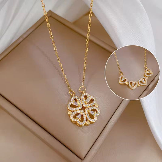 Anitarnish Four Hearts Pendant Necklace 18K Gold Plated