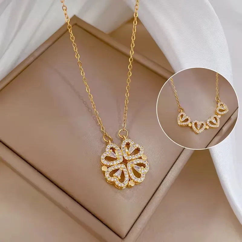 Anitarnish Four Hearts Pendant Necklace 18K Gold Plated