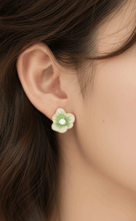Anitarnish Green Flower Stud Enamel Earrings