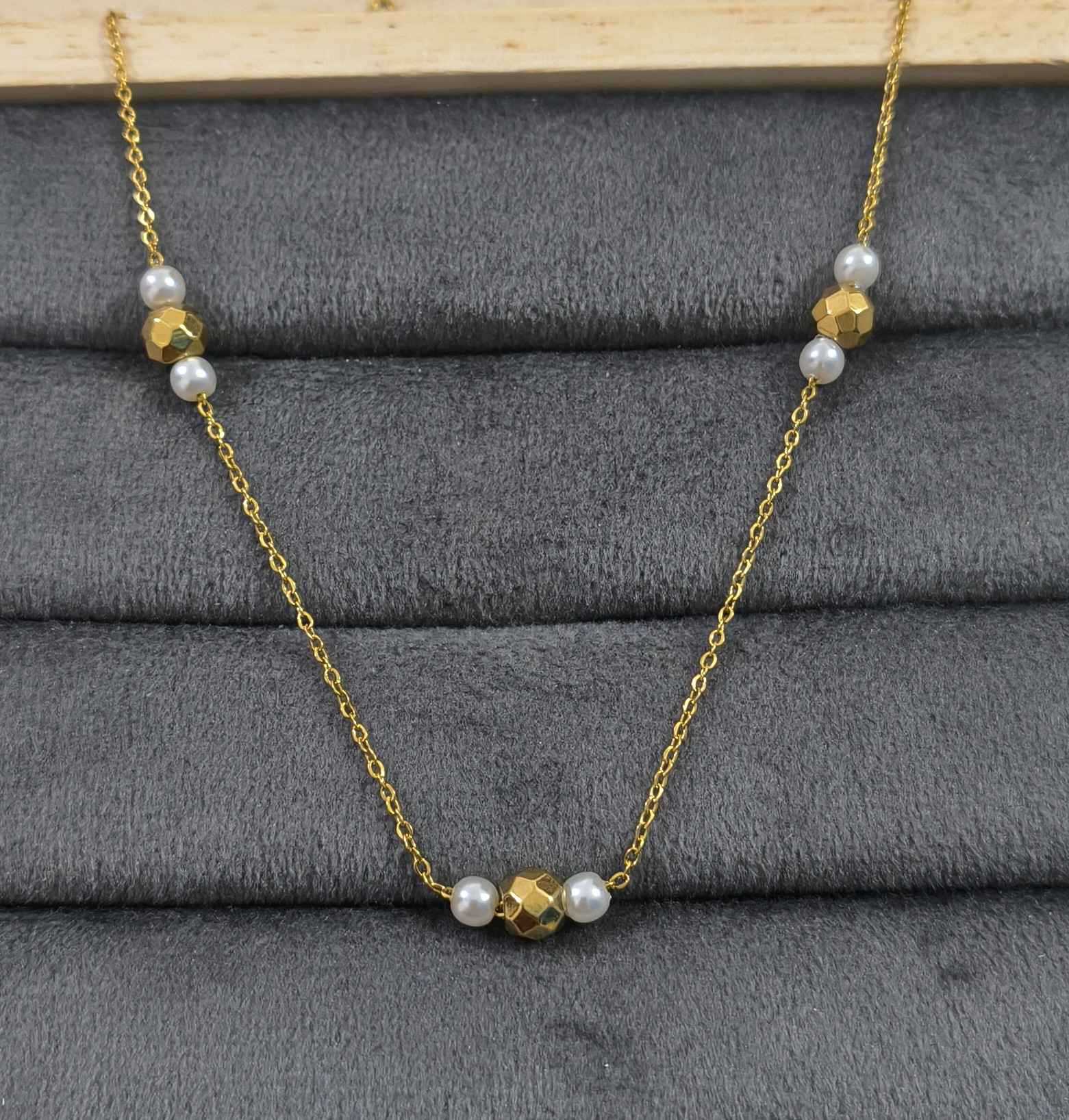 Anitarnish Pearl and Golden Beads Necklace 18K Gold Plated