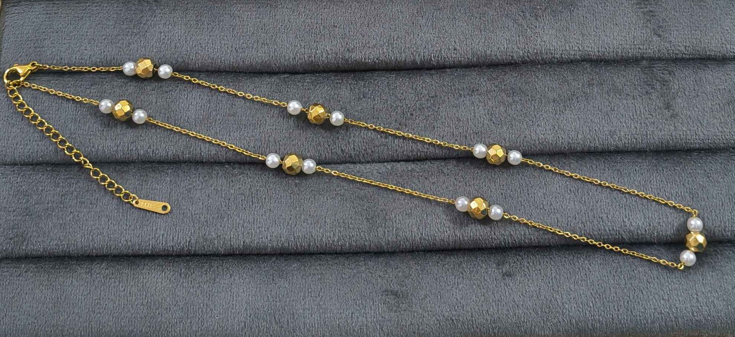 Anitarnish Pearl and Golden Beads Necklace 18K Gold Plated