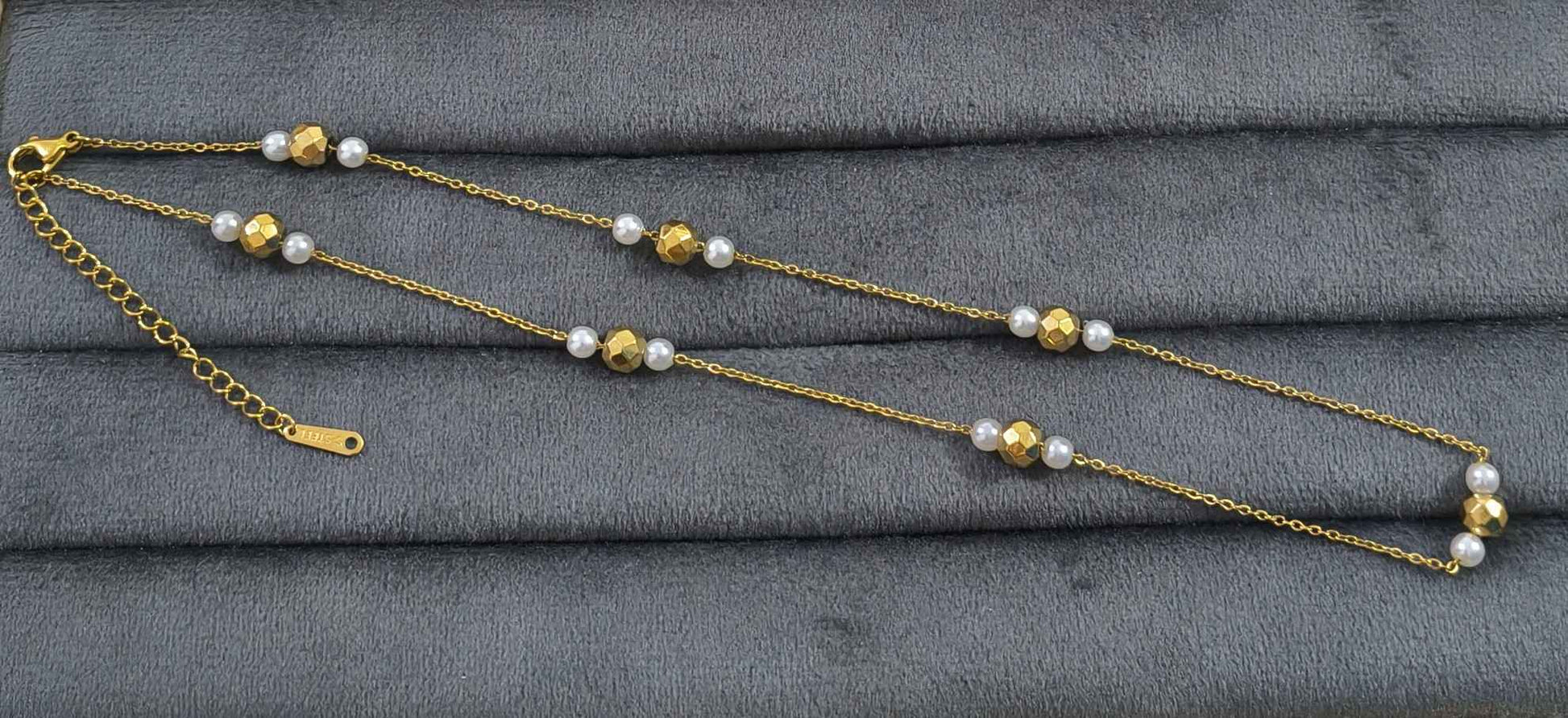 Anitarnish Pearl and Golden Beads Necklace 18K Gold Plated