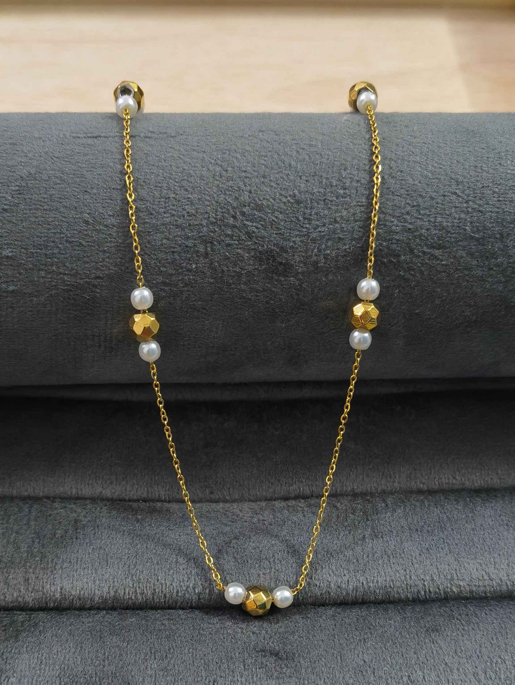 Anitarnish Pearl and Golden Beads Necklace 18K Gold Plated