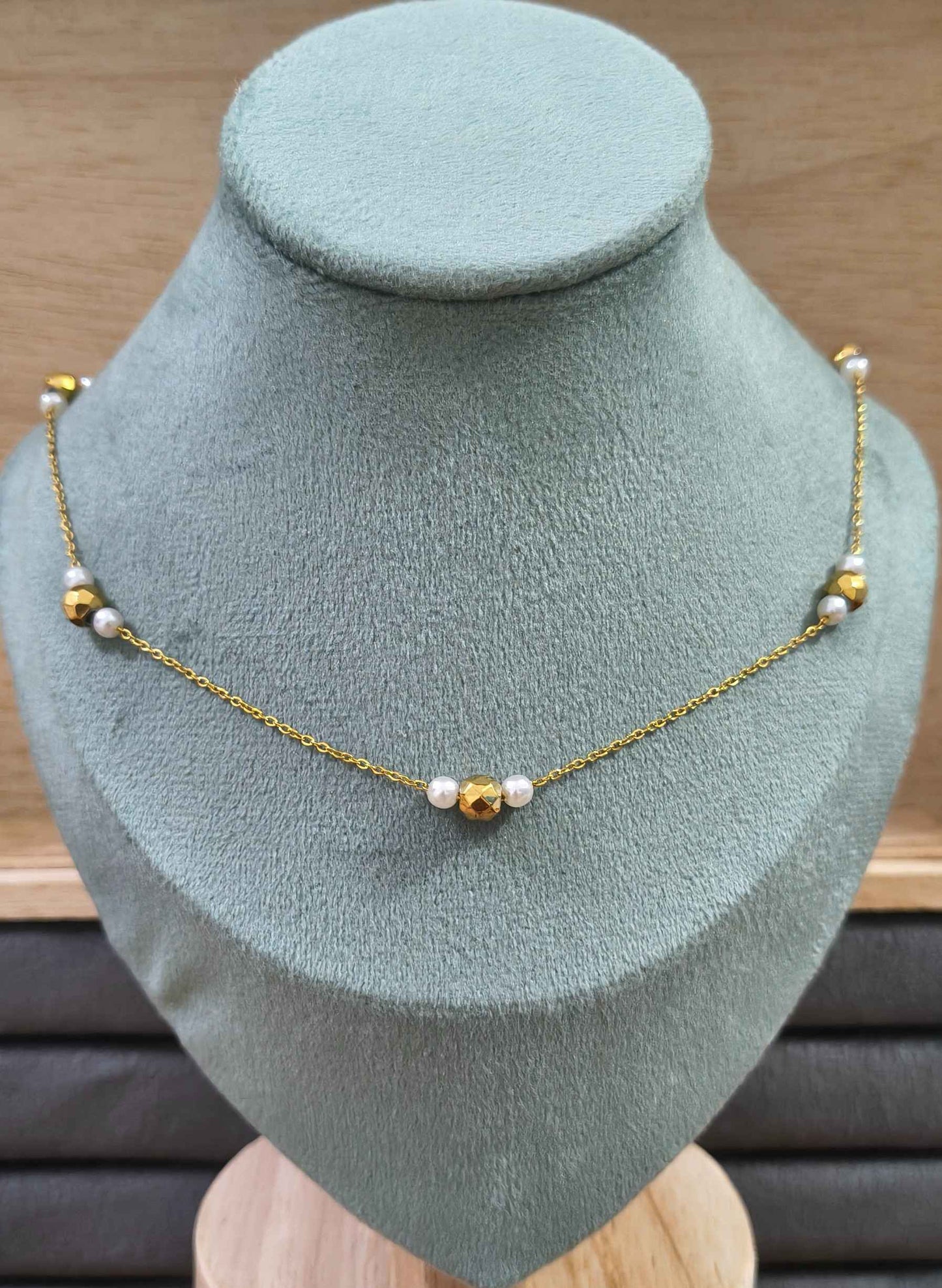 Anitarnish Pearl and Golden Beads Necklace 18K Gold Plated