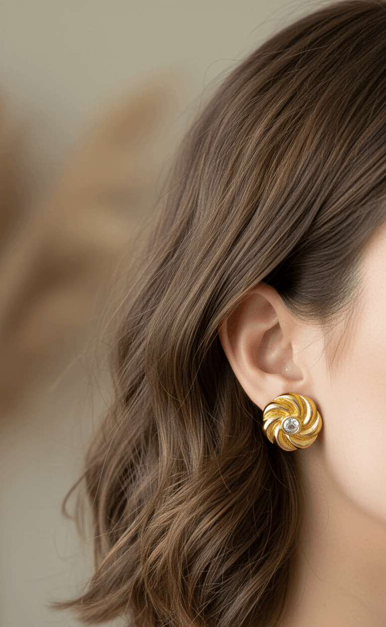 Anti Tarnish Bold Solitaire Flower Earrings 18K Gold Plated