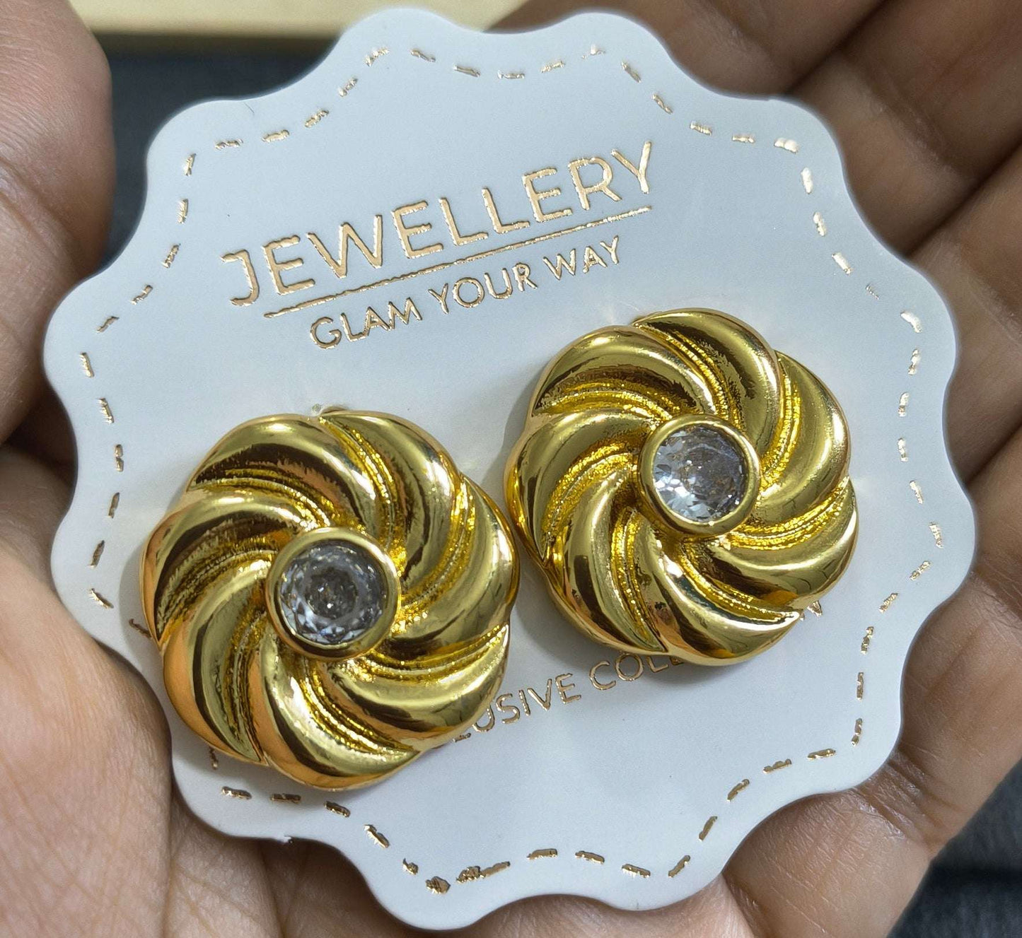 Anti Tarnish Bold Solitaire Flower Earrings 18K Gold Plated