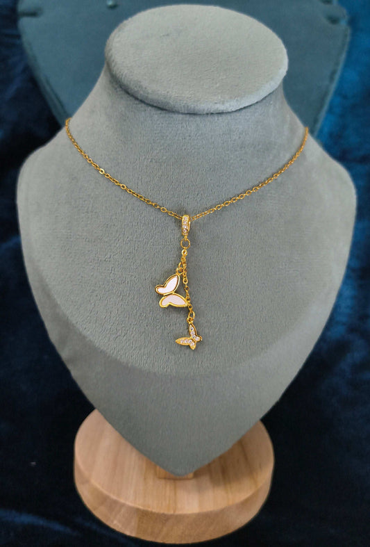 Anti Tarnish Butterfly Drop Pendant Necklace 18K Gold Plated