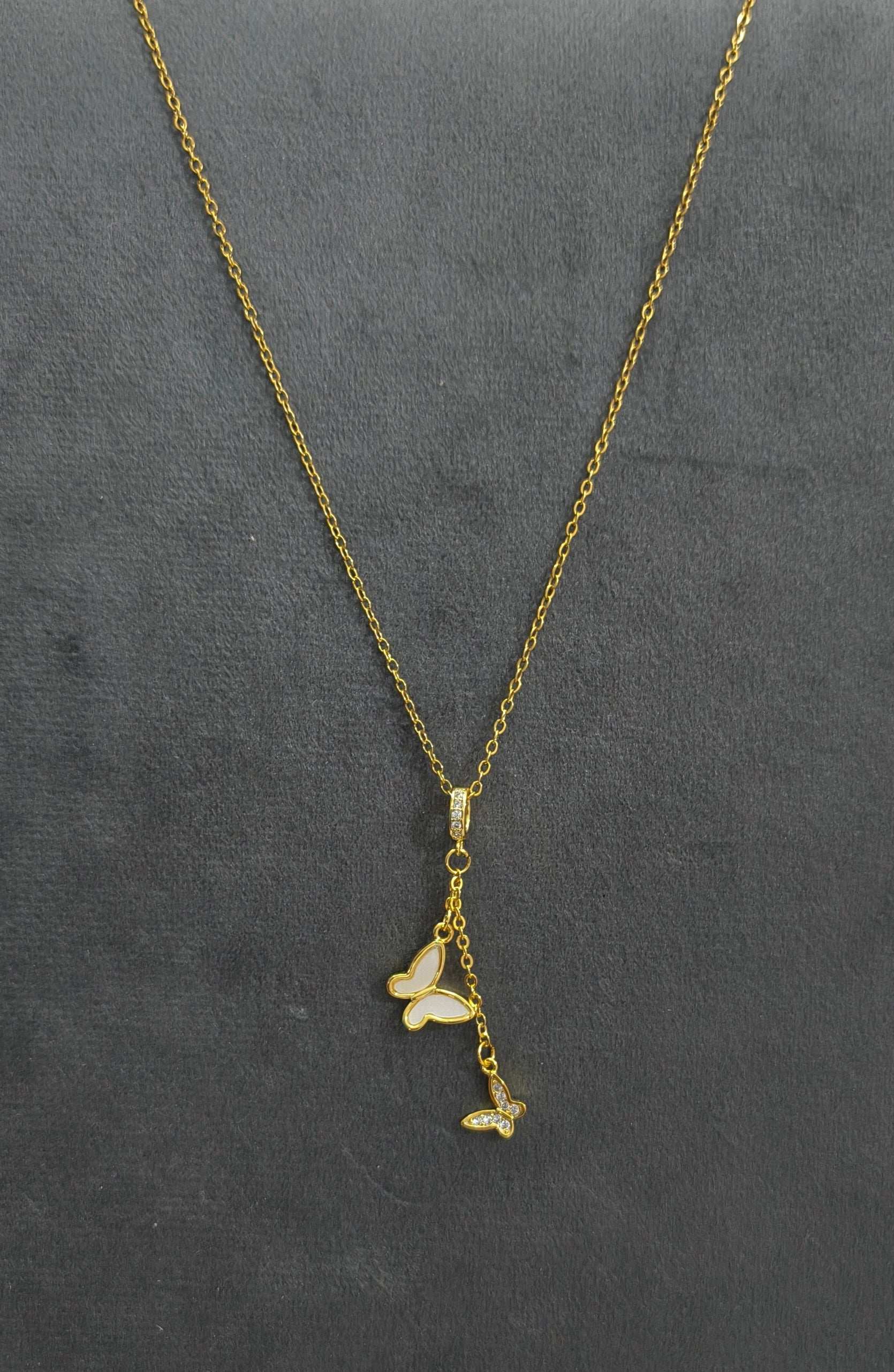 Anti Tarnish Butterfly Drop Pendant Necklace 18K Gold Plated