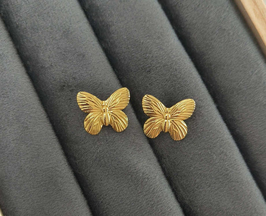 Anti Tarnish Butterfly Stud Earrings 18K Gold Plated
