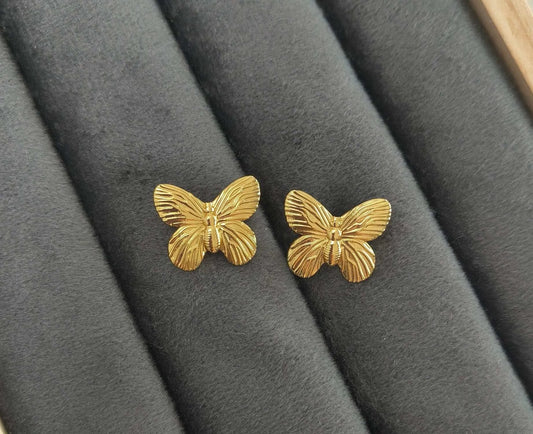 Anti Tarnish Butterfly Stud Earrings 18K Gold Plated