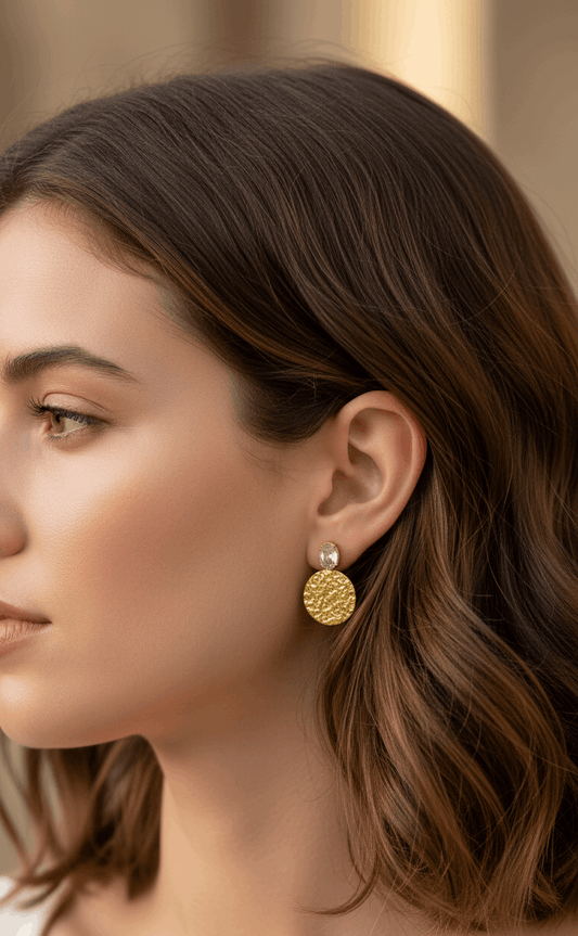 Anti Tarnish Clear Round Charm Party Earrings 18K Gold Plated