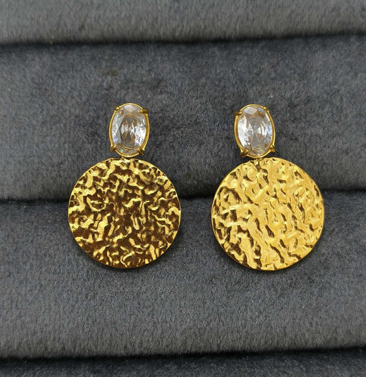 Anti Tarnish Clear Round Charm Party Earrings 18K Gold Plated