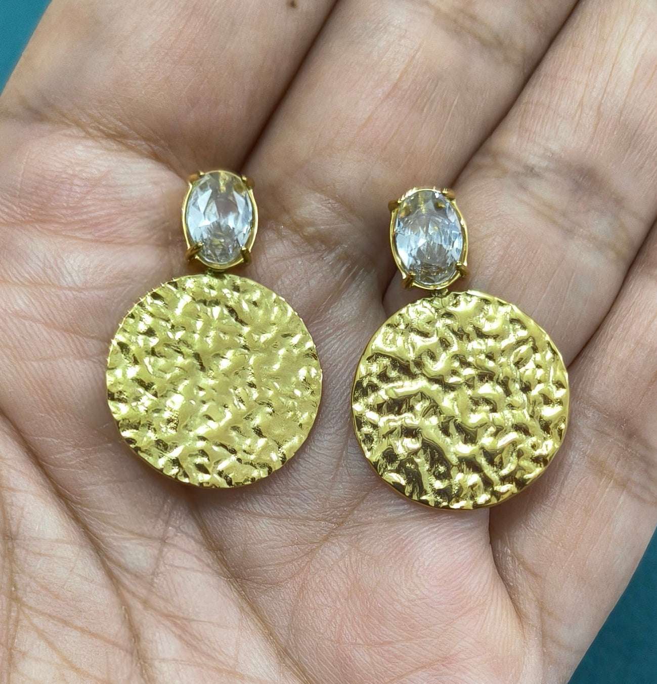 Anti Tarnish Clear Round Charm Party Earrings 18K Gold Plated