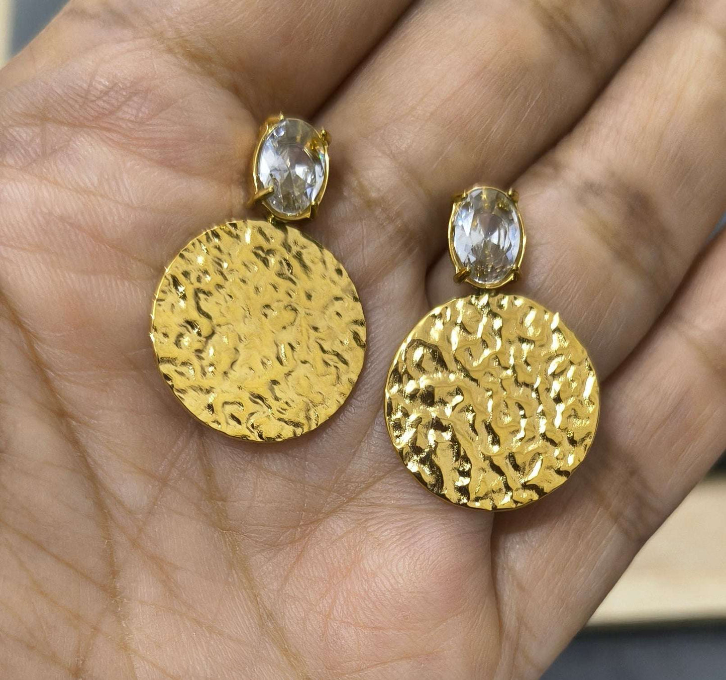 Anti Tarnish Clear Round Charm Party Earrings 18K Gold Plated