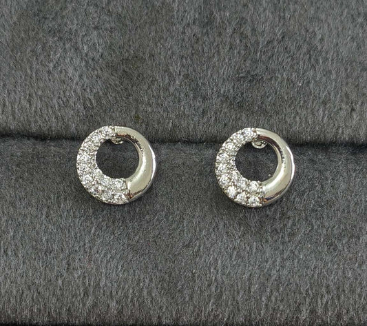 Anti Tarnish Cute Circular Stud Earrings Silver Plated