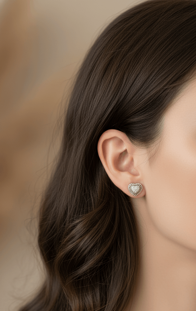 Anti Tarnish Cute Mini Heart Stud Earrings Silver Plated