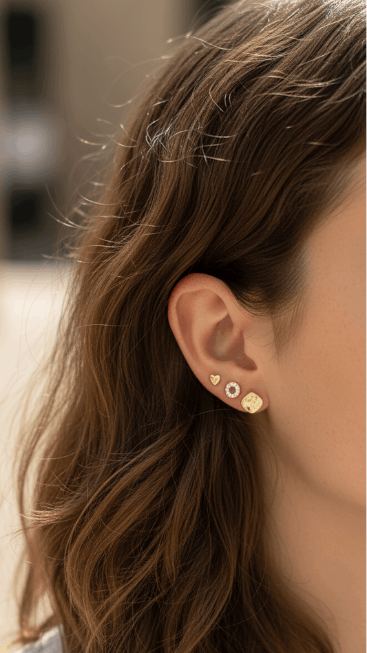 Anti Tarnish Dainty Cute Earrings Set of 3 18K Gold Plated