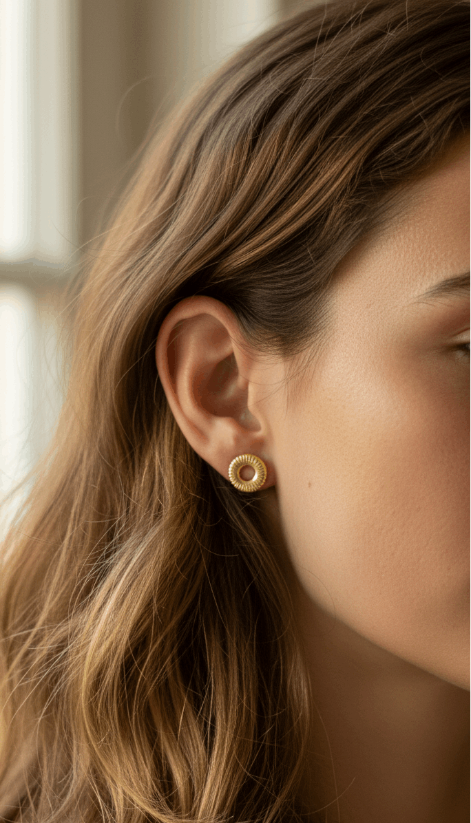 Anti Tarnish Dainty Disc Stud Earrings 18K Gold Plated