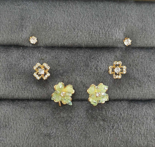 Anti Tarnish Dainty Flower Earrings Set of 3 18K Gold Plated