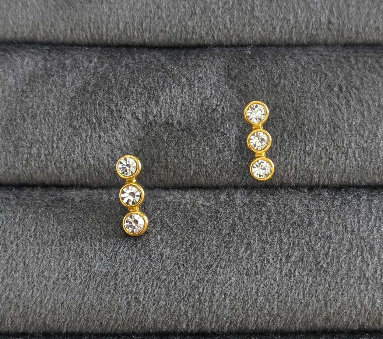 Anti Tarnish Dainty Three Solitaire Earrings 18K Gold Plated