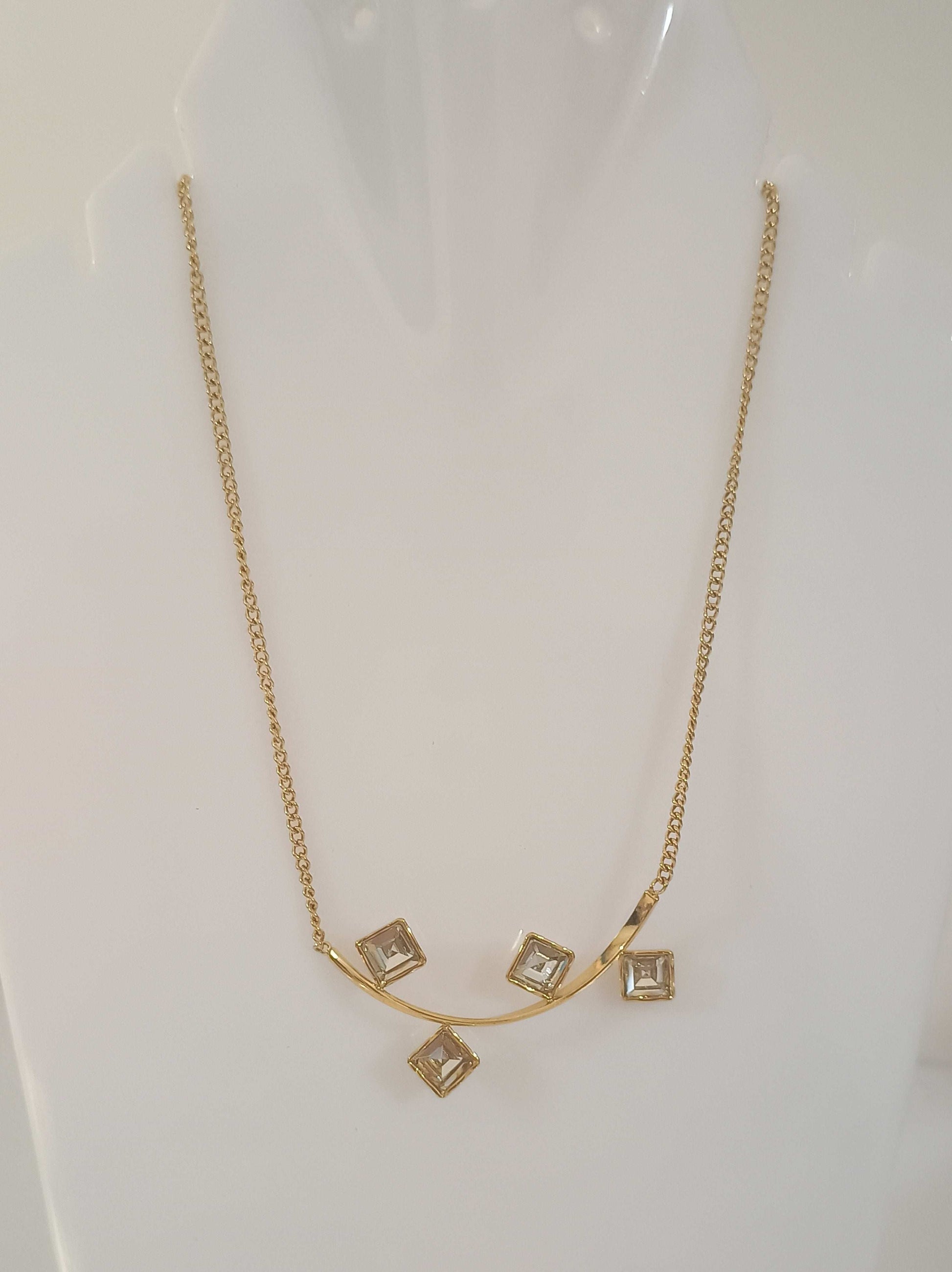 Anti Tarnish Delicate Square Diamond Necklace 18K Gold Plated