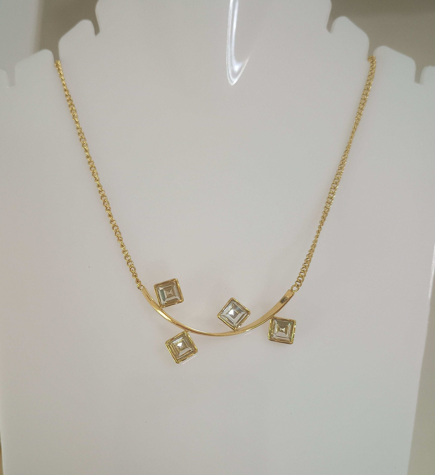 Anti Tarnish Delicate Square Diamond Necklace 18K Gold Plated