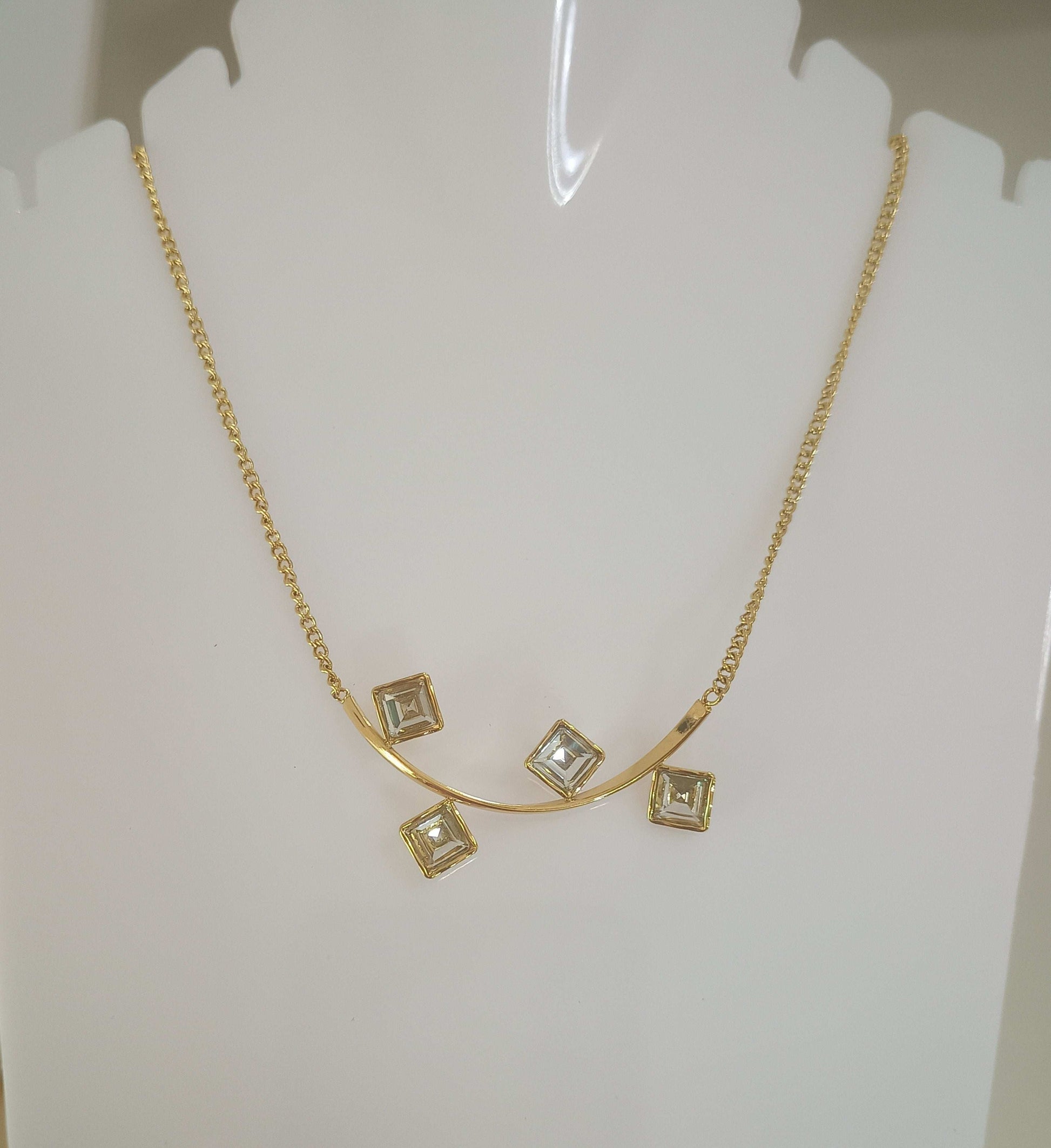 Anti Tarnish Delicate Square Diamond Necklace 18K Gold Plated