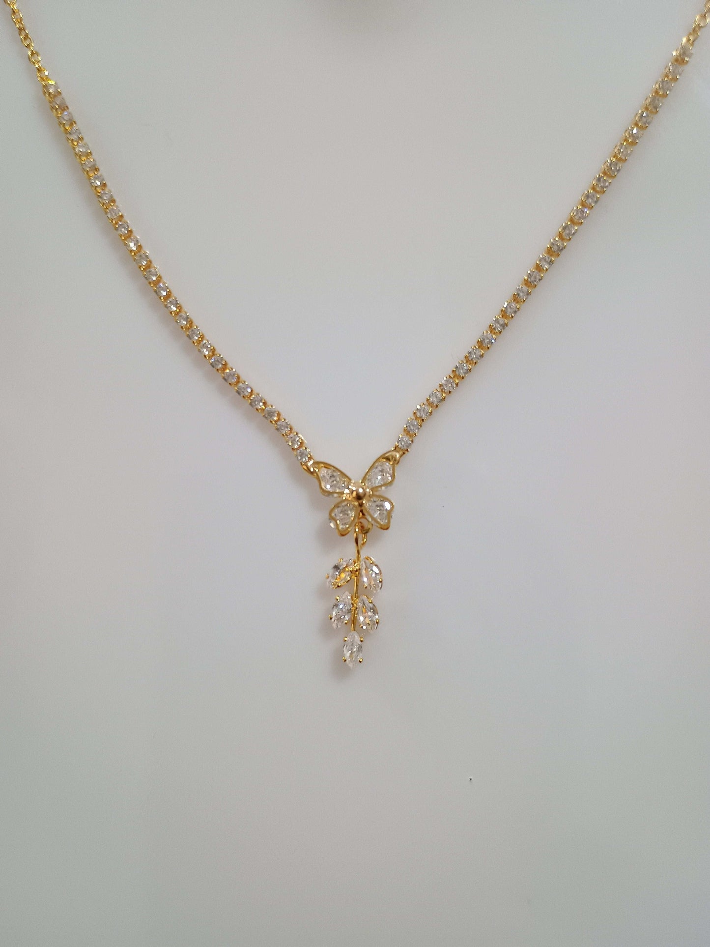 Anti Tarnish Delicate Stone Studded Butterfly Necklace