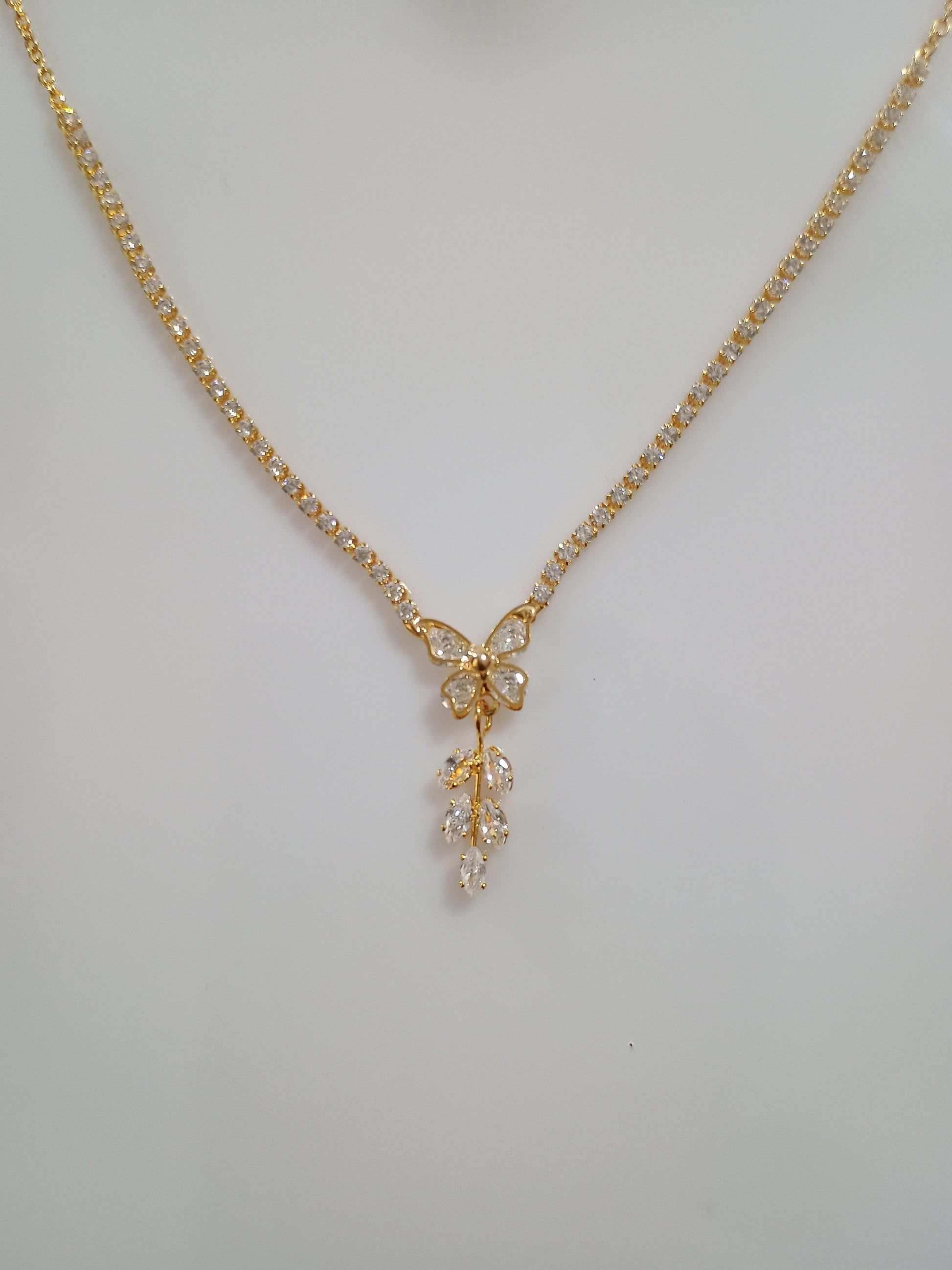 Anti Tarnish Delicate Stone Studded Butterfly Necklace