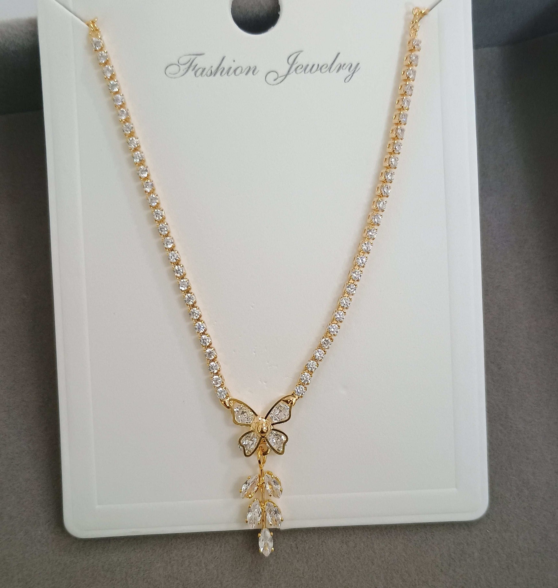 Anti Tarnish Delicate Stone Studded Butterfly Necklace