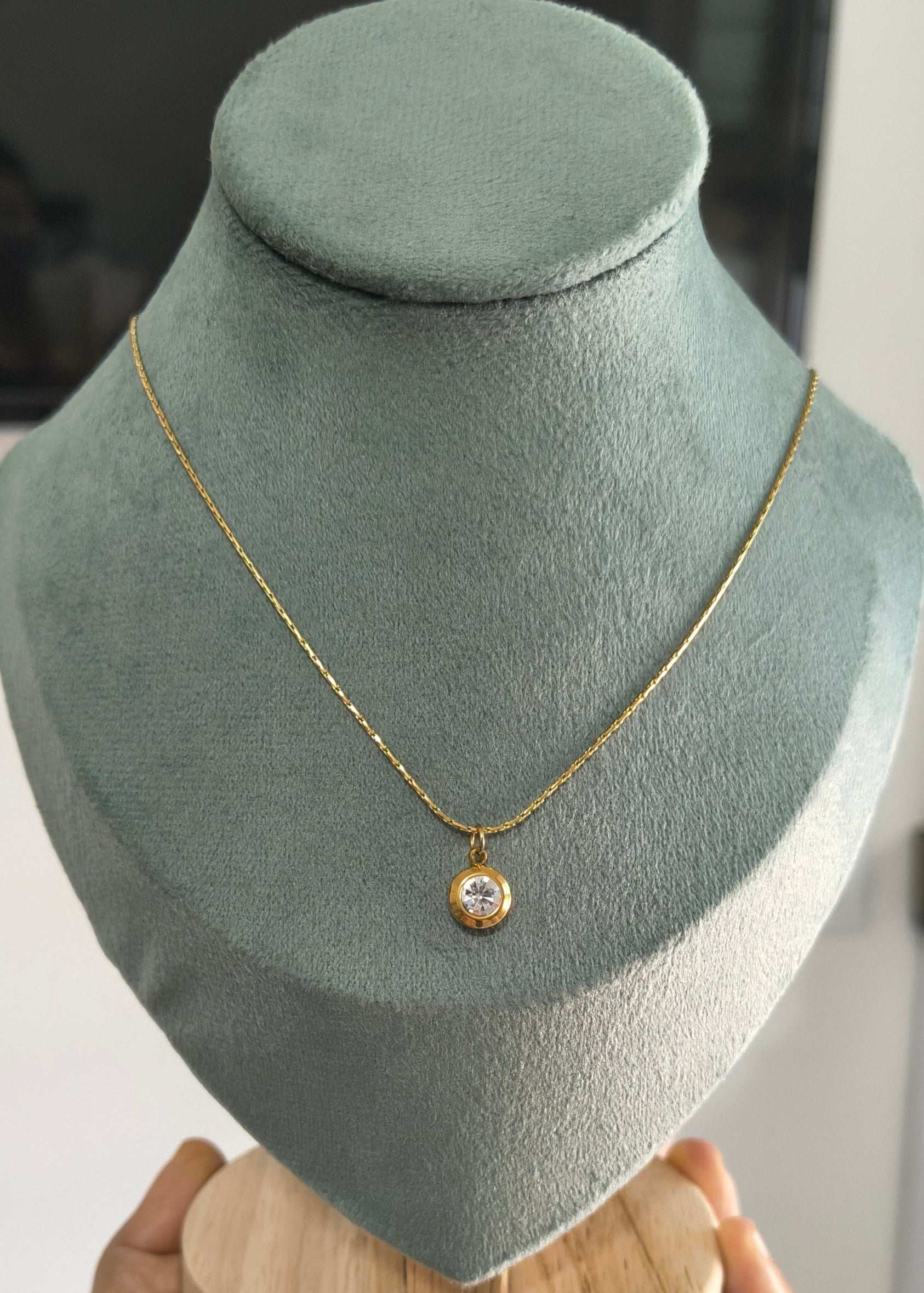 Anti Tarnish Diamond Solitaire Necklace 18K Gold Plated