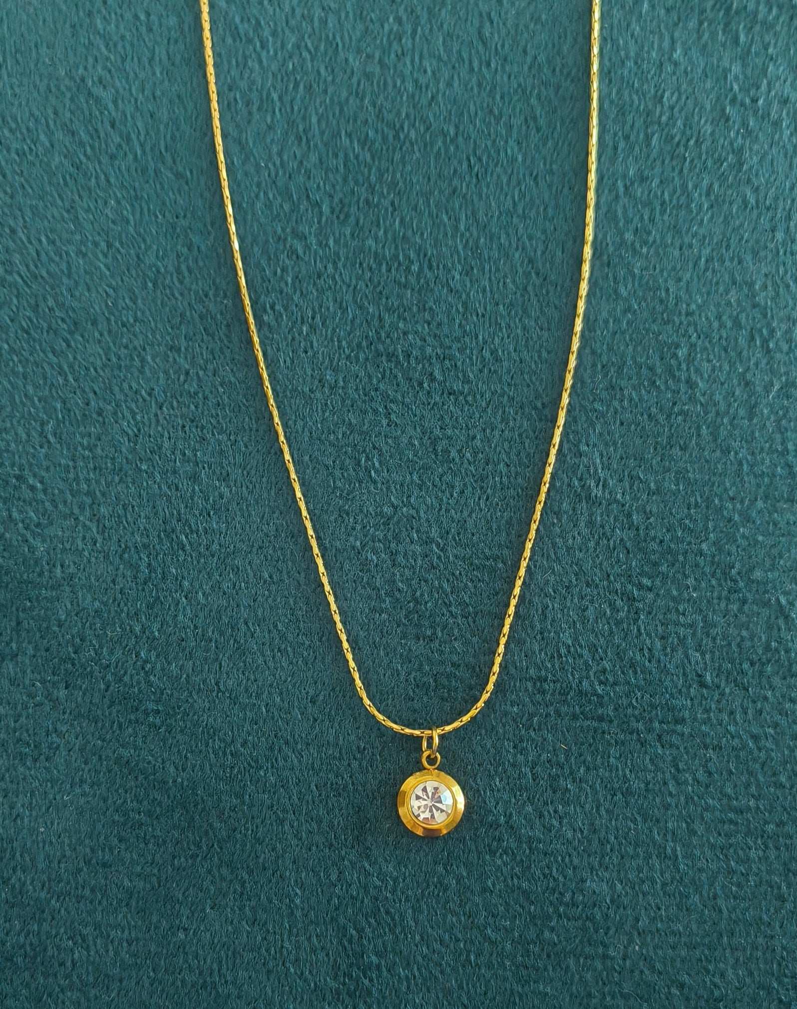 Anti Tarnish Diamond Solitaire Necklace 18K Gold Plated