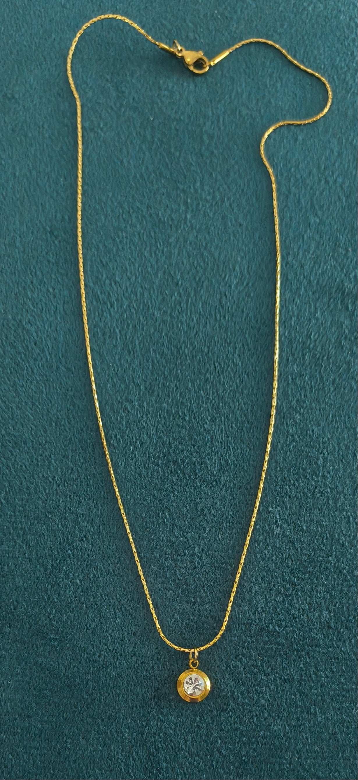 Anti Tarnish Diamond Solitaire Necklace 18K Gold Plated