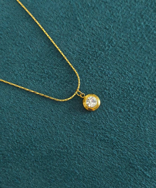 Anti Tarnish Diamond Solitaire Necklace 18K Gold Plated