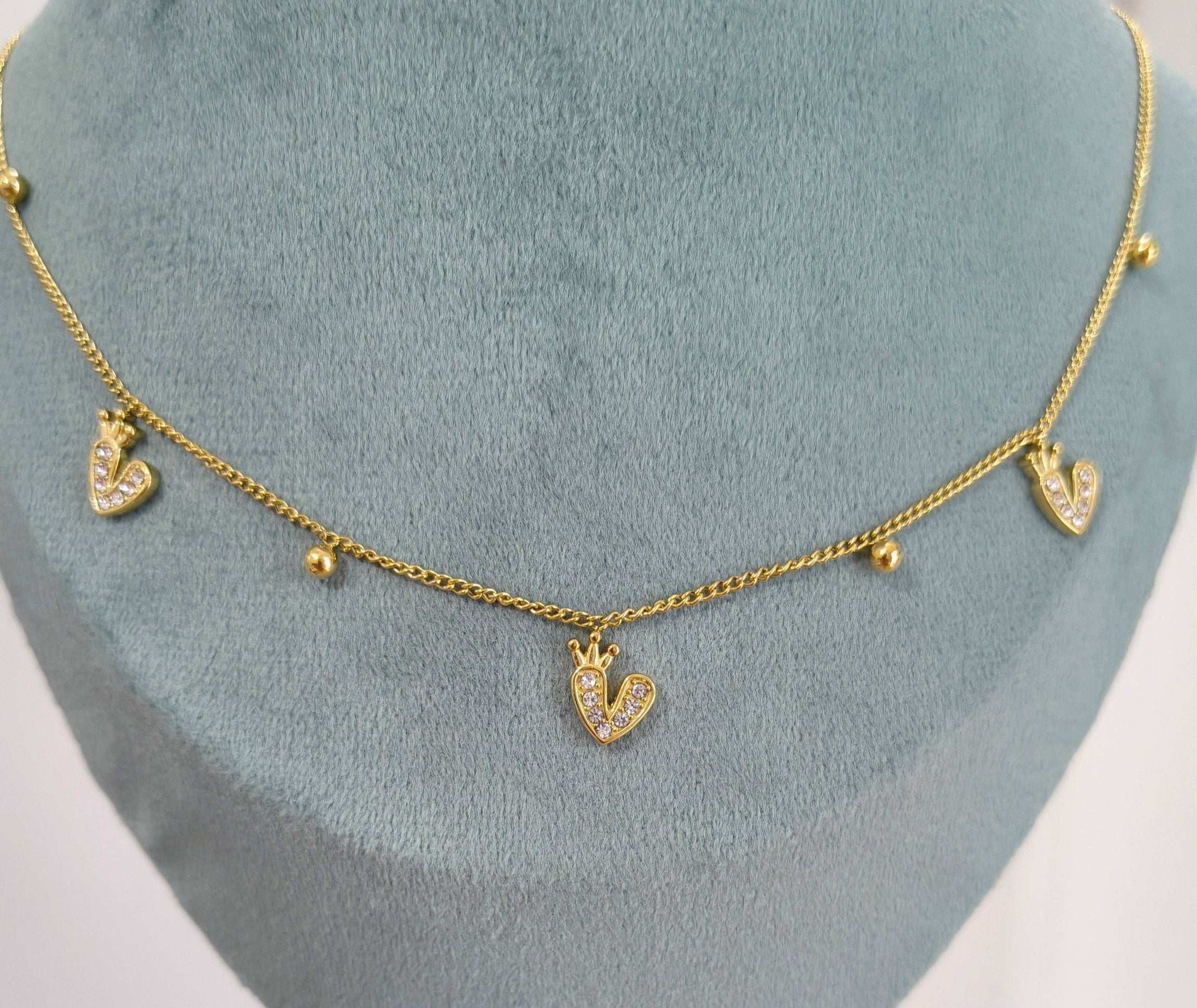 Anti Tarnish Diamond Studded Crown Charm Necklace 18K Gold Plated
