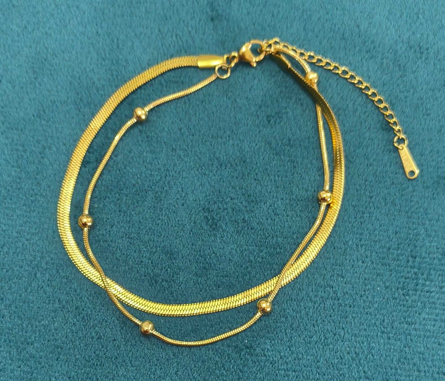 Anti Tarnish Double Layered Anklet 18K Gold Plated