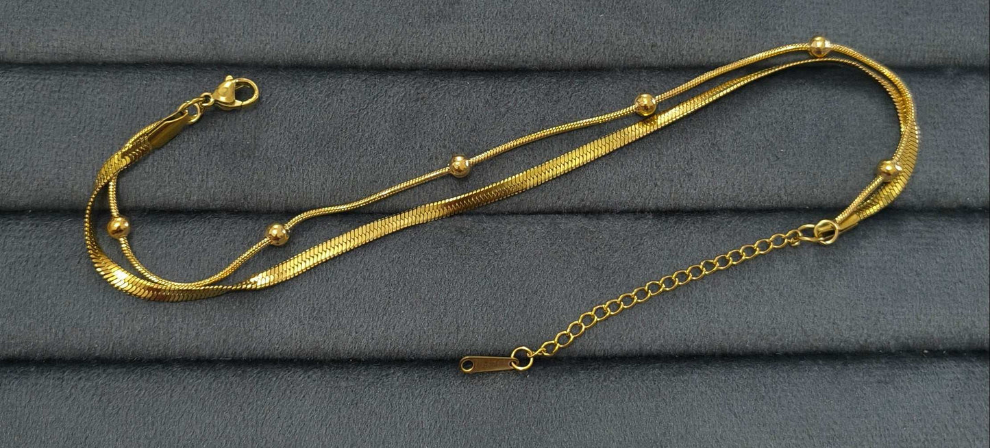 Anti Tarnish Double Layered Anklet 18K Gold Plated