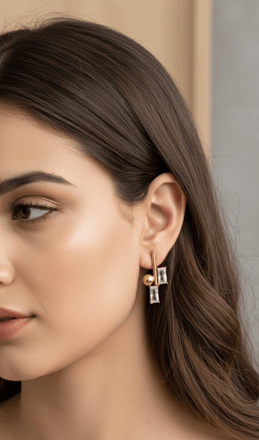 Anti Tarnish Elegant Party Stud Earrings 18K Gold Plated