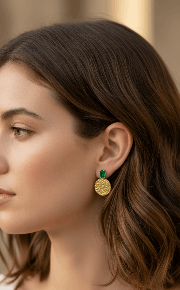 Anti Tarnish Emerald Charm Party Earrings 18K Gold Plated
