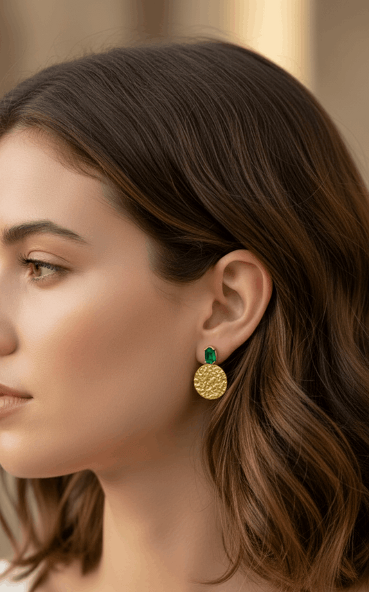 Anti Tarnish Emerald Charm Party Earrings 18K Gold Plated