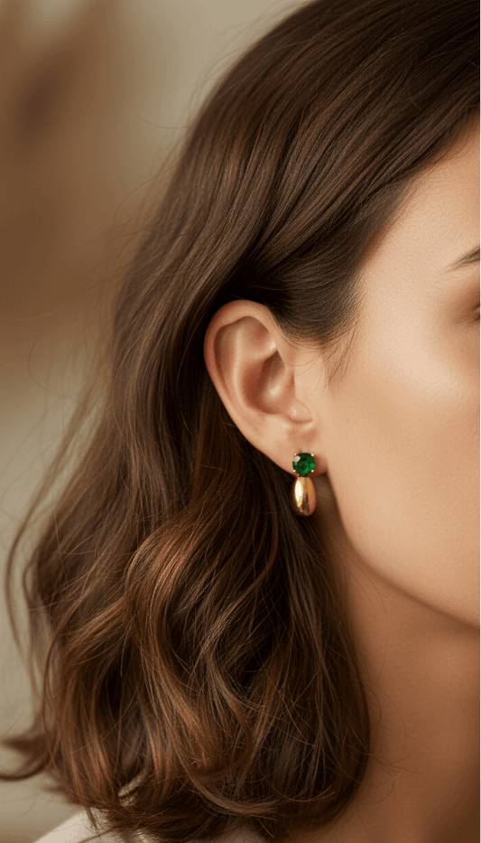 Anti Tarnish Emerald Drop Party Earrings 18K Gold Plated