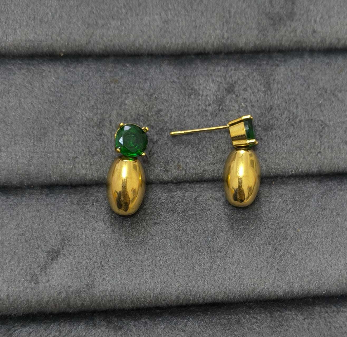 Anti Tarnish Emerald Drop Party Earrings 18K Gold Plated